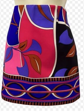 Bold Floral Print A-Line Mini Skirt in Pink & Blue size small